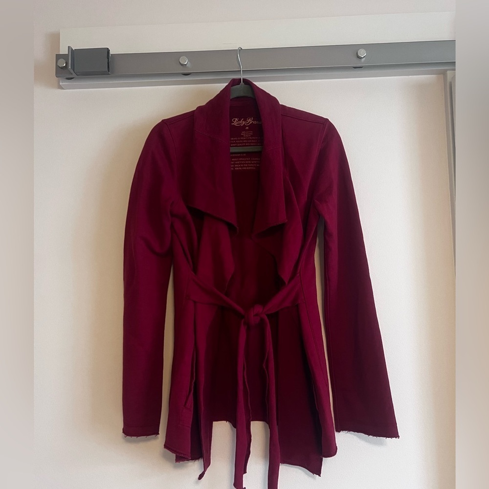 Lucky Brand Burgundy Open Front Tie-Waist Sweater - Picture 2 of 5